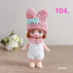 104.うさみみぷちリカちゃん服（ピンク×白） ハンドメイド服のサムネイル