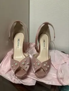 【23-23.5】DIANA ピンク パール装飾 パンプス