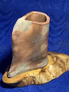 陶器花器 木製ベース付き