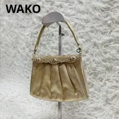 WAKO 銀座和光 Limoge ビーズ装飾 サテン ハンドバッグ ゴールド 