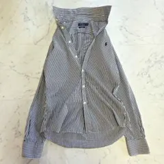 美品♥️ポロラルフローレン ピンストライプ長袖シャツ 黒×白 L相当