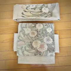 正絹 作り帯 二重太鼓 二部式 袋帯 ベージュゴールド 華やかに煌めく唐花吉祥文様 格調高い彩り　 正絹 作り帯 二重太鼓 二部式 袋帯 ベージュゴールド 華やかに煌めく