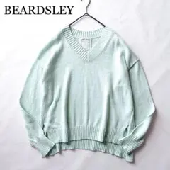 2108Z美品 ビアズリー コットンVネックプルオーバー 綿 ニット ミント