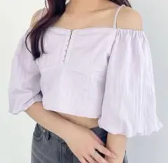 heather 半袖　トップス　オフショル　紫　フロントホックのサムネイル