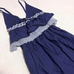 axes femme キャミフリルマキシロングワンピース ネイビーキャミソール