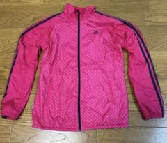 adidas 上着　レディースL ウインドブレーカー　ピンク　黒　水玉