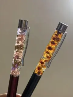 ハーバリウムボールペン　2本セット　ピンク　オレンジ　まとめ売り