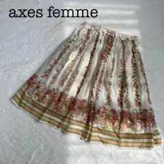 axes femme スカート フレア 花柄 フラワープリント リボン スカーフ