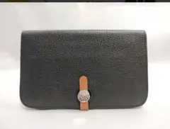 HERMES ドゴン 長財布ドゴンGMトリヨンクレマンスL刻印 黒/オレンジのサムネイル