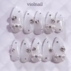 現品no34 リボン 透け感 キラキラ ちゅるんネイル ネイルチップ