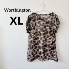 Worthington 【XL】フリル付き 半袖シャツ シア 海外古着