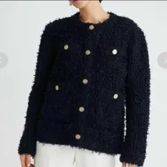 極美品✨セルフォード 2022年モデル ツイードニットカーディガン 金ボタン 紺