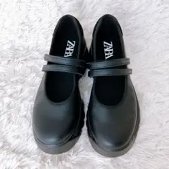 ZARA 24.5㎝ バレエ フラットスニーカー 厚底 黒 38 メリージェーン