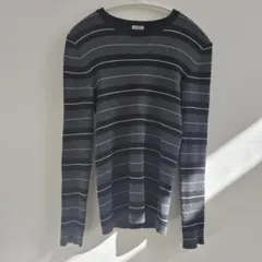 美品　イエナ　 3x3リブクルーネックプルオーバー　グレー　ボーダー　手洗い可