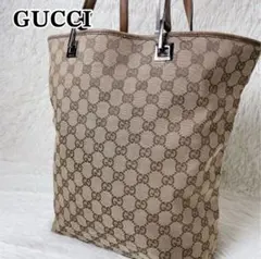 GUCCI トートバッグ GGキャンバス 縦型 レザー 総柄 A4 ブラウン