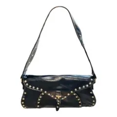 ヴィンテージ感 ワンショルダーバッグ アクセサリーポーチ ブラック スタッズ装飾