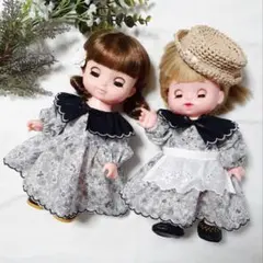 残りわずか！モノトーン花柄ワンピース　メルちゃん　服　ソラン　レミン　ネネちゃん