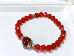 S925 シルバー 赤ビーズ ブレスレット 獅子モチーフ - メルカリ