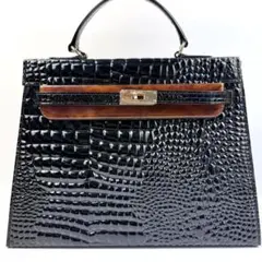 美品 ハンドバッグ ブラック ベッコウ フラップ 自立 ゴールド金具