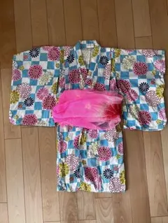 子供用 花柄 着物 帯付き