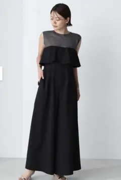 試着のみ　ナチュラルビューティベーシック　フレアオールインワン　ブラックM