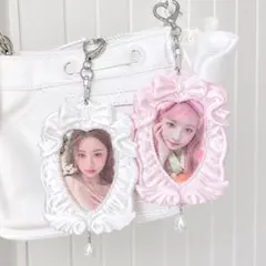 硬質ケースデコ リボン パール トレカケース ハンドメイド ホワイト