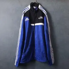 【★adidas×普段使いに最適】M 黒青 刺繍 トラックジャケット ジャージ