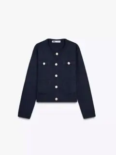 ゴールドボタンニットカーディガン　ZARA ネイビー　S