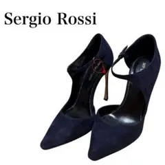 セルジオロッシ ネイビー スエードポインテッドトゥパンプス 結婚式 22cm