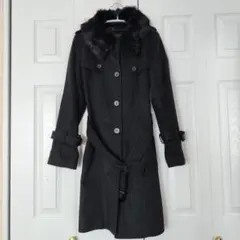 ファー付き黒チェスターコート　カシミヤ 100％　Mサイズ