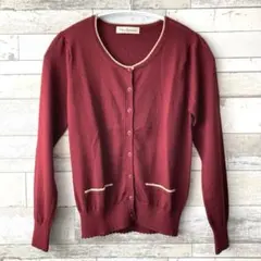 レディース長袖カーディガン　えんじ色