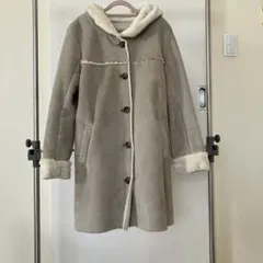 フェイクムートン フード付きコート ベージュ
