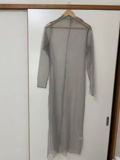 ZARA シースルーグレー長袖ロングワンピース