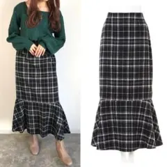 イング チェック マーメイド ロング スカート 起毛