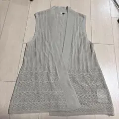 レディース ノースリーブカーディガン ボタンレス ベージュ レース