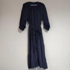 ダークネイビー シャツワンピース 長袖 紐ベルト付 ユニクロ　Lサイズ