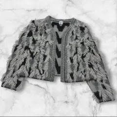 6 ROKU カーディガン　フリンジジャガード　モヘア　フリーサイズ　日本製