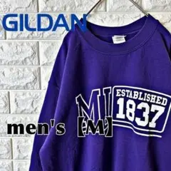 I83【GILDAN】プリントスウェット【メンズM】パープル