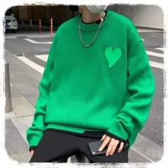 オーバーサイズ　セーター　ニット　ブラック　XL　韓国　ユニセックス　ハート　冬