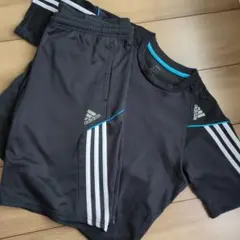 【adidas】ランニング/トレーニングウェア 黒 青 半袖短パンセット