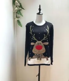 インポート　アメリカ古着　海外輸入　ブラック【XL】トナカイ柄　長袖セーター