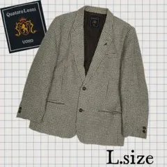J11【Quattro Leoni】チェック柄 ウールテーラードジャケット L寸のサムネイル