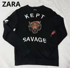 ZARA MAN　メンズ　スウェット　虎　ハート　ドクロ　刺繍　ワッペン　黒　M