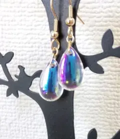 マーメイドビーズ一粒ピアス　オーロラクリスタル