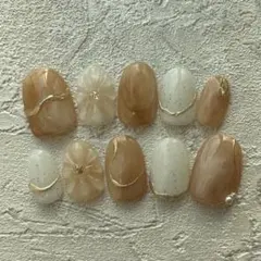 サイズオーダー No.109 ぷっくりフラワー ベージュ ホワイト ニュアンス