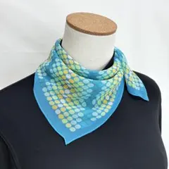SALE！3-27.シルクスカーフ　ブルー系　レトロモダンのサムネイル