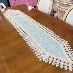 水色 レース テーブルセンター 30×150cm 手作り アウトレット特価品