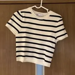 ZARA ボーダー 半袖クロップドTシャツ ホワイト ブラック