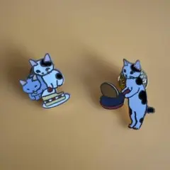 猫のイラスト ピンバッジ 2個セット