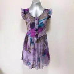 レトロ ノースリーブ ミニワンピース パープル